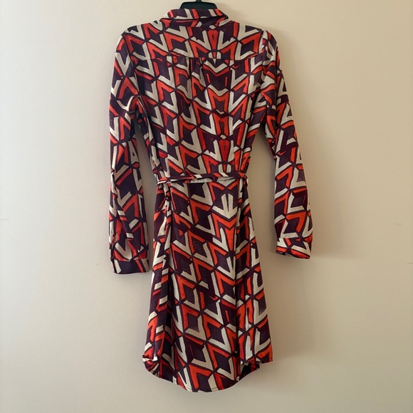 Outback Red Womens Long Sleeve Geometric Print Button Front Tie Waist Shirtdress - Picture 2 of 3